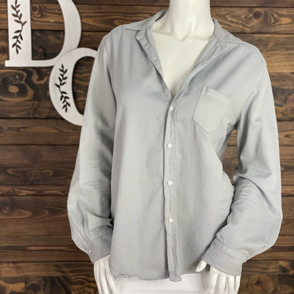 Frank‎ & Eileen | Relaxed Split Neck Button Down Cotton Distressed Raw Edge